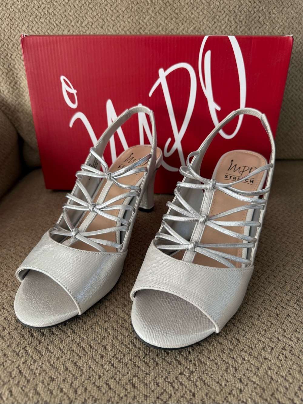 Impo Silver Strappy Slingback Heels NWOT